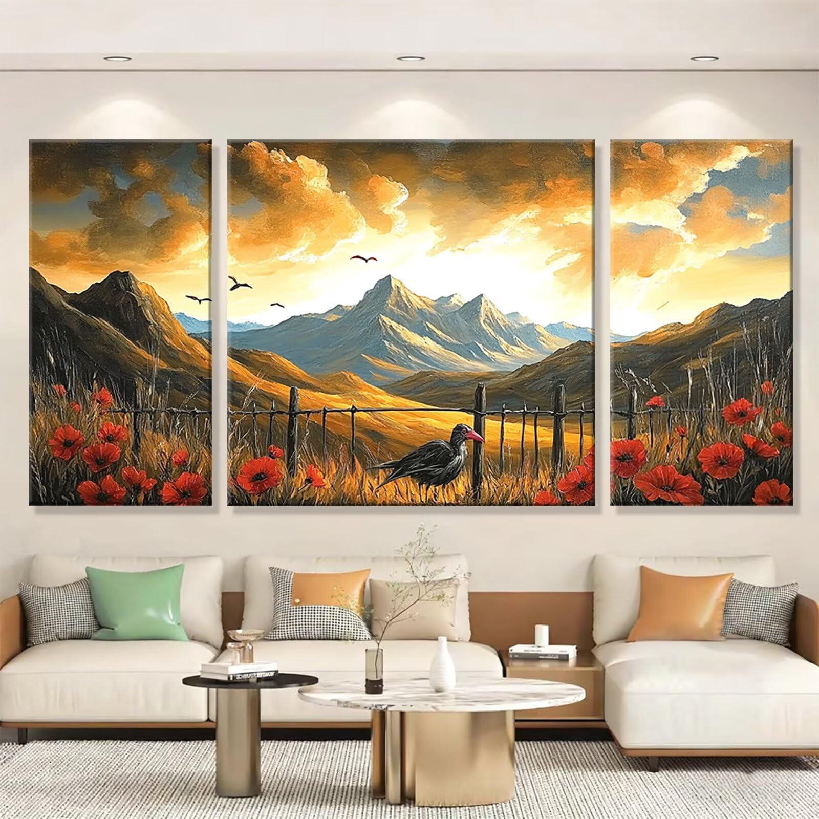 3 Pezzi Dipingere con i Numeri adulti, Paint by Numbers Catena montuosa Paesaggio, Kit Lavoretti Creativi, Kit Pittura Acrilica Fai-da-Te, con Pennello, Decorazioni Casa 70x140cm Senza Cornice y1s-612