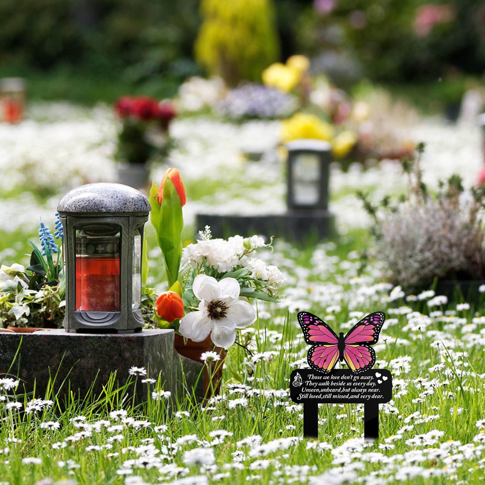 Chihutown Memorial Grave Stake Markers, Grave Decorations for Cemetery Grave Acrylic Sympathy Butterfly Plaque - Image 2