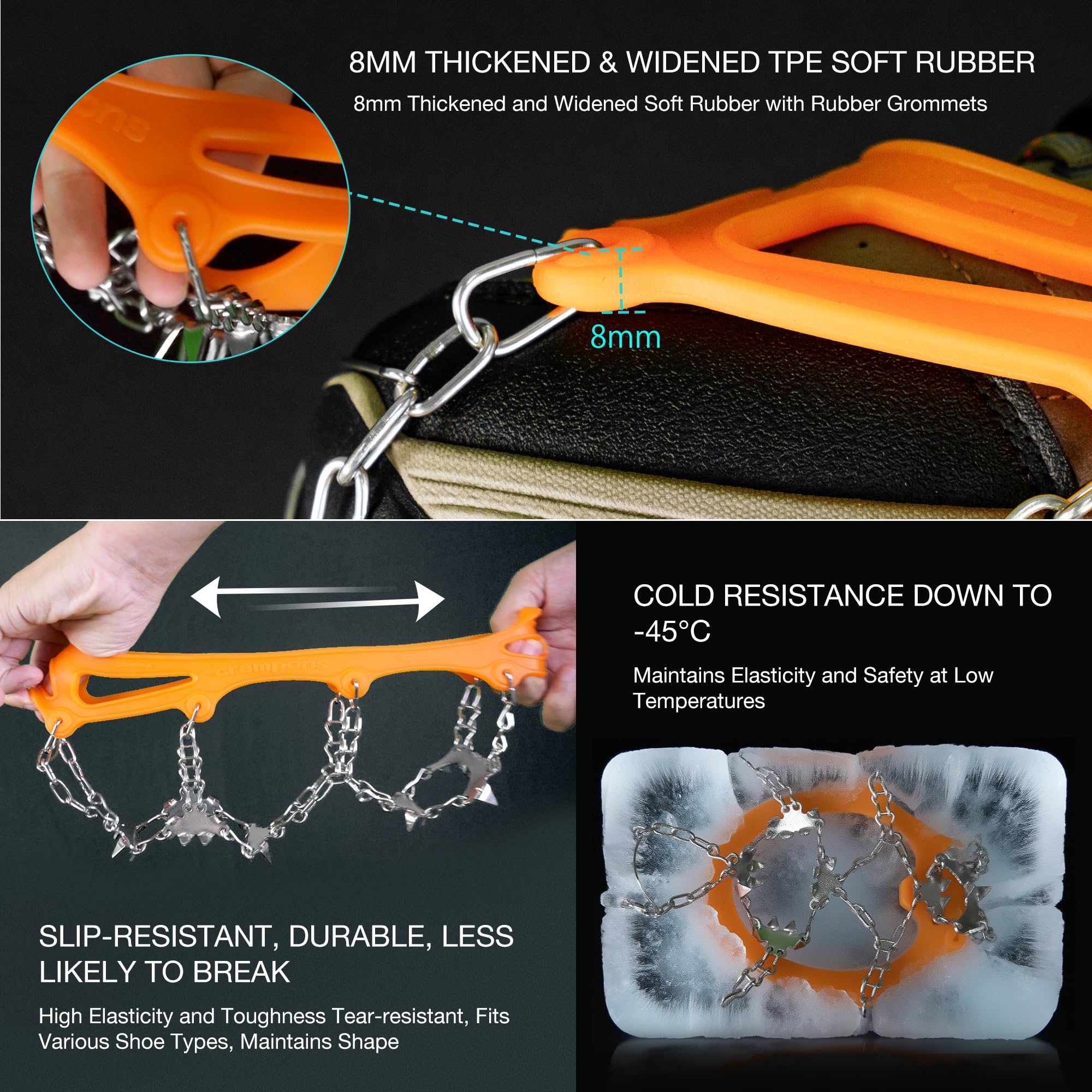 Unigear Ramponi da Ghiaccio per Scarponi 24 Denti 201 Copertura in Acciaio con Catene in Acciaio Inossidabile per Camminare su Neve e Ghiaccio
