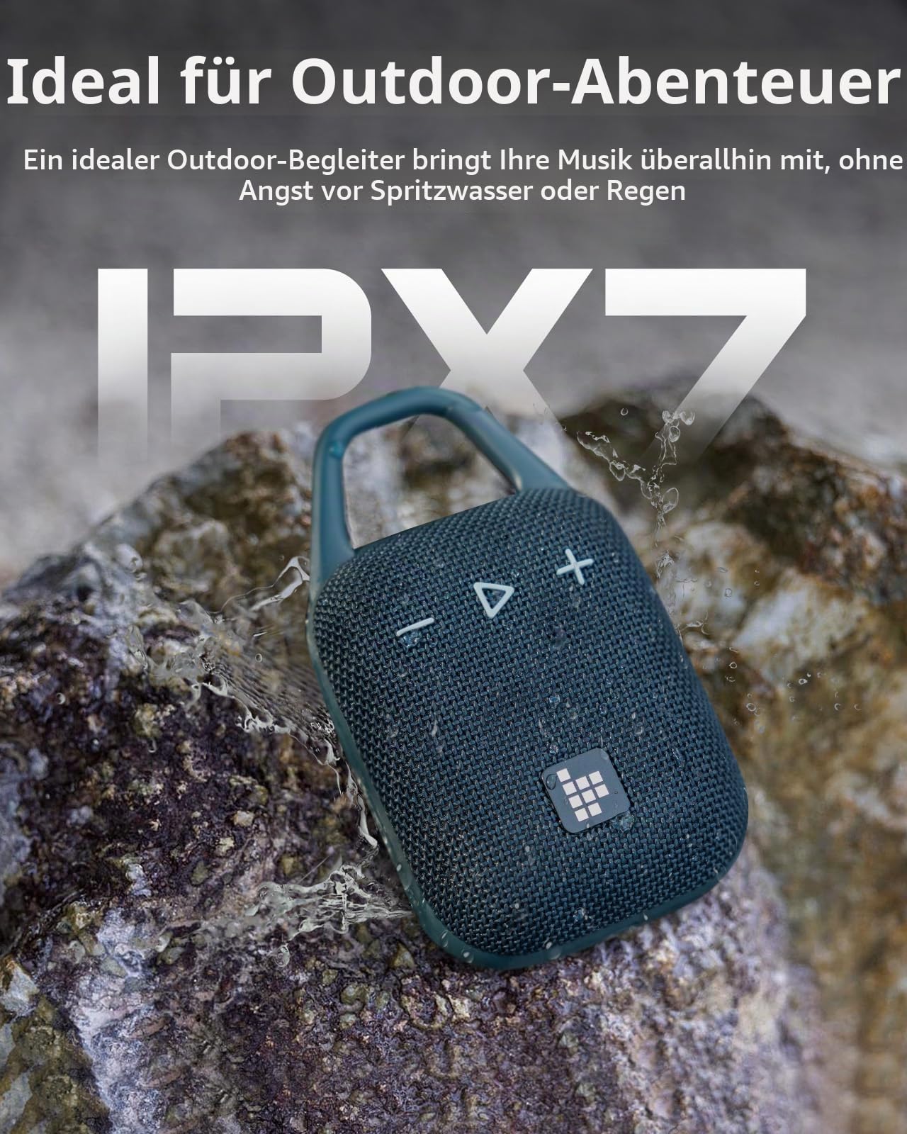 Tronsmart Mirtune H1 Tragbare Outdoor Bluetooth Lautsprecher Musikbox, 20 Stunden Spielzeit, lauter Klang und kraftvoller Bass, integrierter Karabiner, IPX7, anpassbarer EQ, Bluetooth 5.3 (Blue)