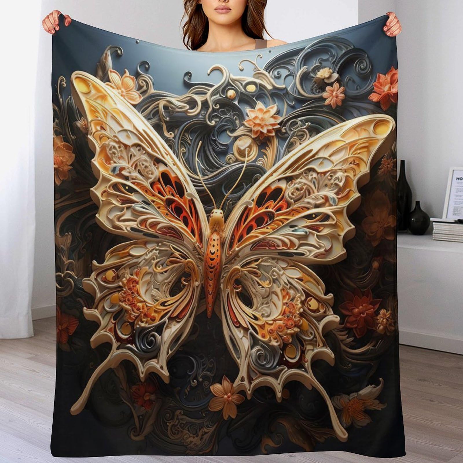 Couverture polaire papillon chaude pour cocooner sur le canapé-lit du salon