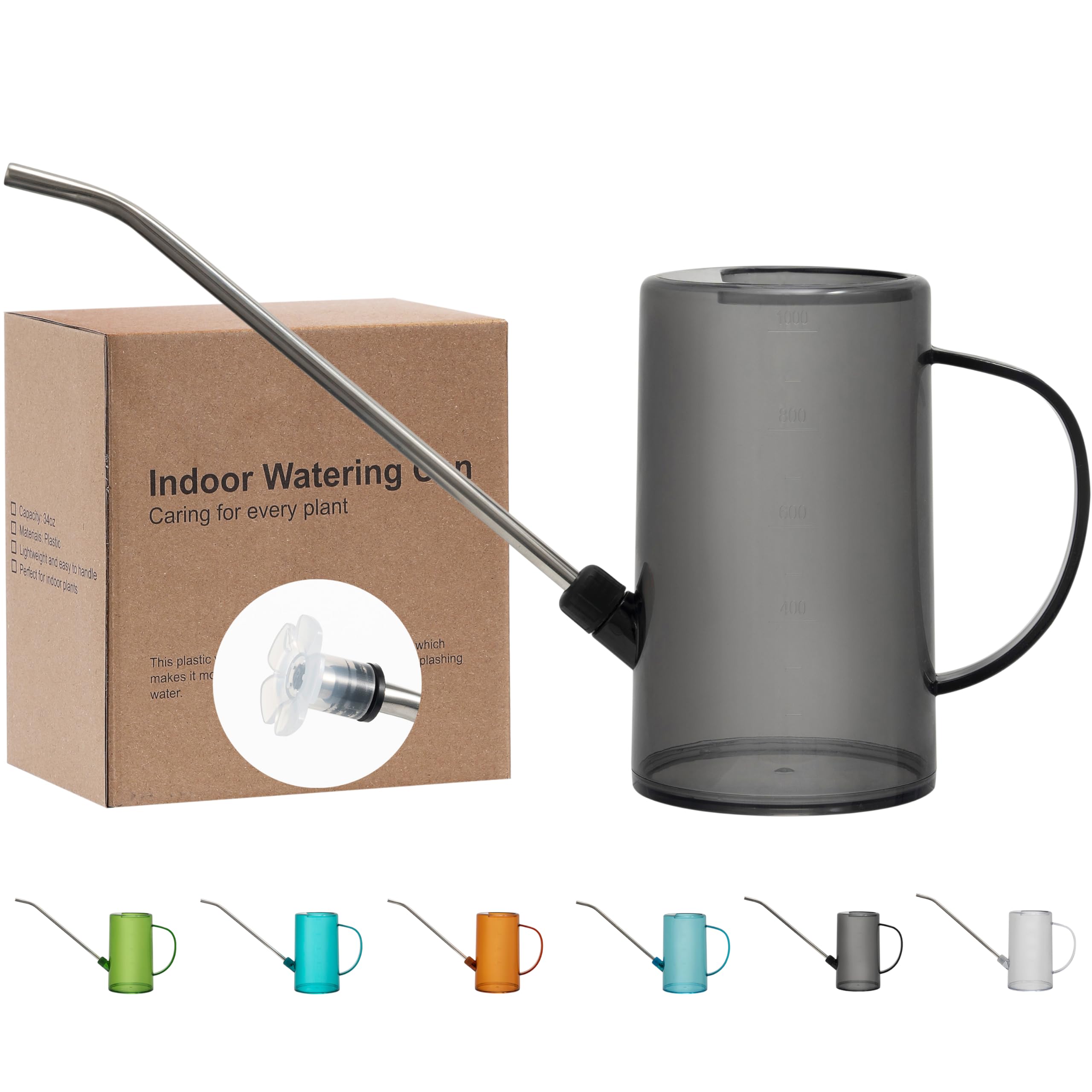 Small Watering Can for Indoor Plants, Long Spout Watering Can Indoor with Sprinkler Head 34oz