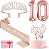 10th Birthday Girl Decoration 10th Birthday Crown and Sash Happy Birthday Cake Decoration Candles Balloons Rose Gold Gifts for Girls 10 Years