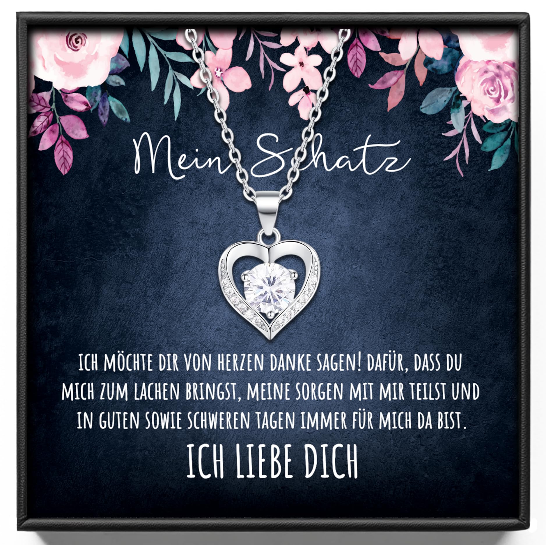 1ct Moissanit 925 Silber Kette & personalisierter Karte Halskette Damen Tochter Frau Verlobte Mein Schatz Geschenk für Sie zum Geburtstag Jahrestag Hochzeit Weihnachten