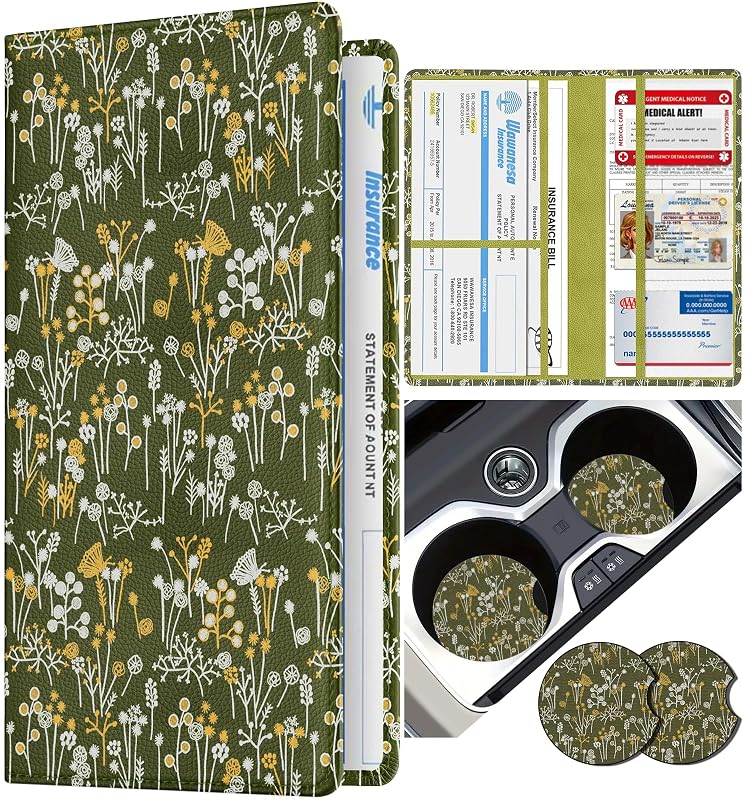 Slohif Organizador para Porta-Luvas com Porta-Documentos Automotivos, Fechamento Magnético, Couro Texturizado e Porta-Copo, Rustic Flower