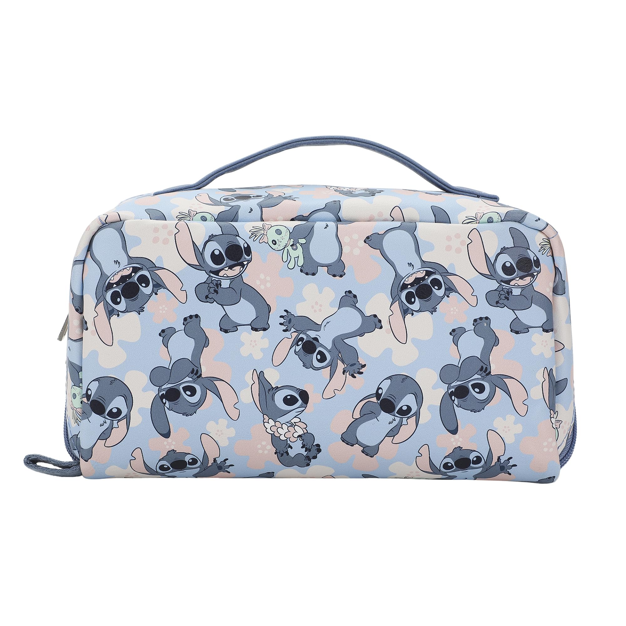 Bioworld Disney Stitch Poses All-Over Print 9" Blue Cosmetic Bag