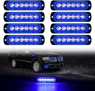 DIBMS LED Emergency Strobe Lights 8x Blue 6 LED Strobe Warning Emergency Flashing Light Caution Construction Hazard Light Bar For Car Truck Van Off Road Vehicle ATV SUV Surface Mount