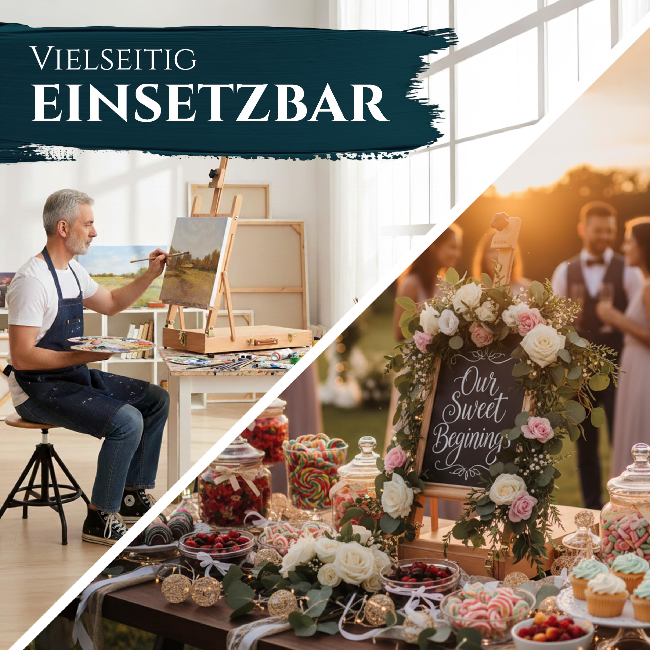Artina Kofferstaffelei Tischstaffelei für Keilrahmen bis 56cm Zeichenbrett | Holzstaffelei Buche Malkoffer mit verstellbarem Neigungswinkel Künstlerkoffer Schublade Staffelei Tisch Holz Le Mans