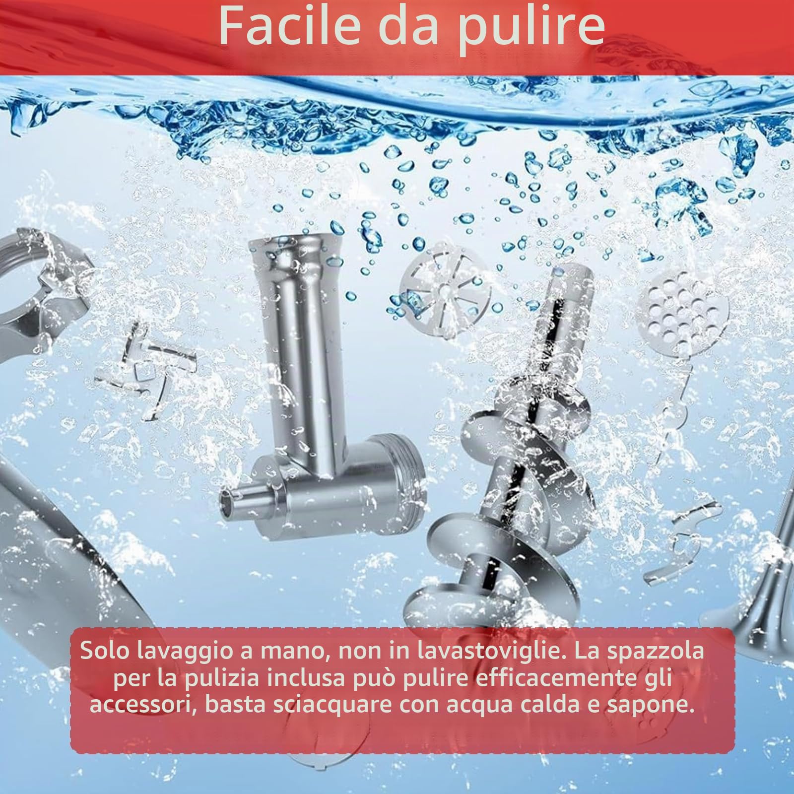 Accessorio Tritacarne, Accessori Kitchen Aid in Acciaio Inox con 4 Dischi di Macinazione 3 Tubi per Insaccati 3 Lame 1 Pestello e 1 Macchina per Hamburger per Tritare Carne Lavorare Frutta Verdura
