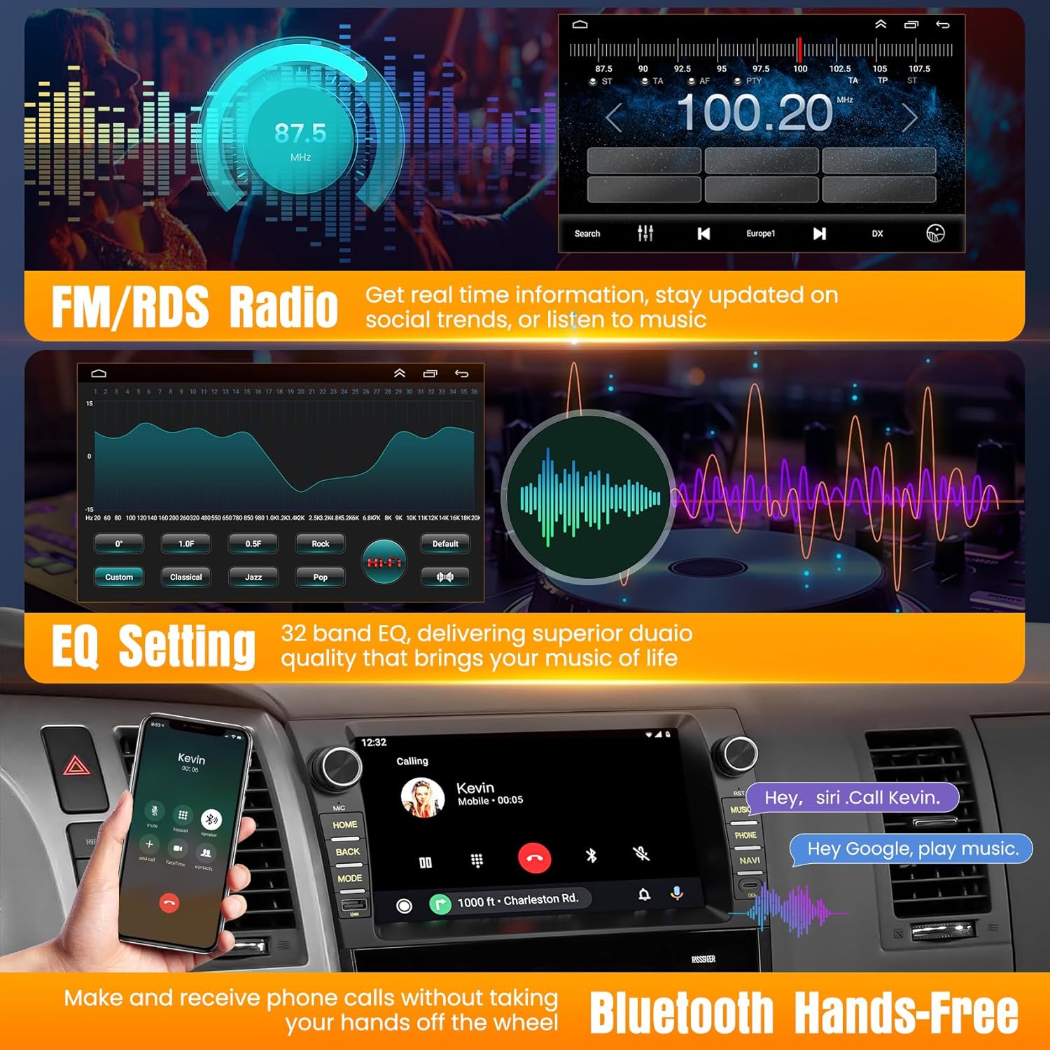 Upgrade WiFi 8Core 4G+64GB Car Radio for Toyota Tundra 2007-2013, Android 15 Touchscreen 1280 * 720 IPS Tundra Radio with Wireless CarPlay & Android Auto BT5.2 Voice Control GPS USB SWC FM