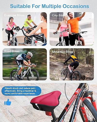 Miniatura 14 de Cojín de asiento de bicicleta, funda de gel para asiento de bicicleta, cojín de asiento de bicicleta para mujeres y hombres, compatible con Negro