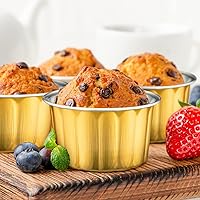 Vista 6 de Tessco for you 100 moldes desechables con tapas, 8 onzas, Ramekin Creme Brulee Ramekin, papel de aluminio, para cupcakes, para hornear, San Amarillo