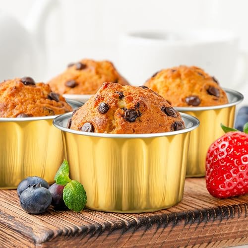 Miniatura 6 de Tessco for you 100 moldes desechables con tapas, 8 onzas, Ramekin Creme Brulee Ramekin, papel de aluminio, para cupcakes, para hornear, San