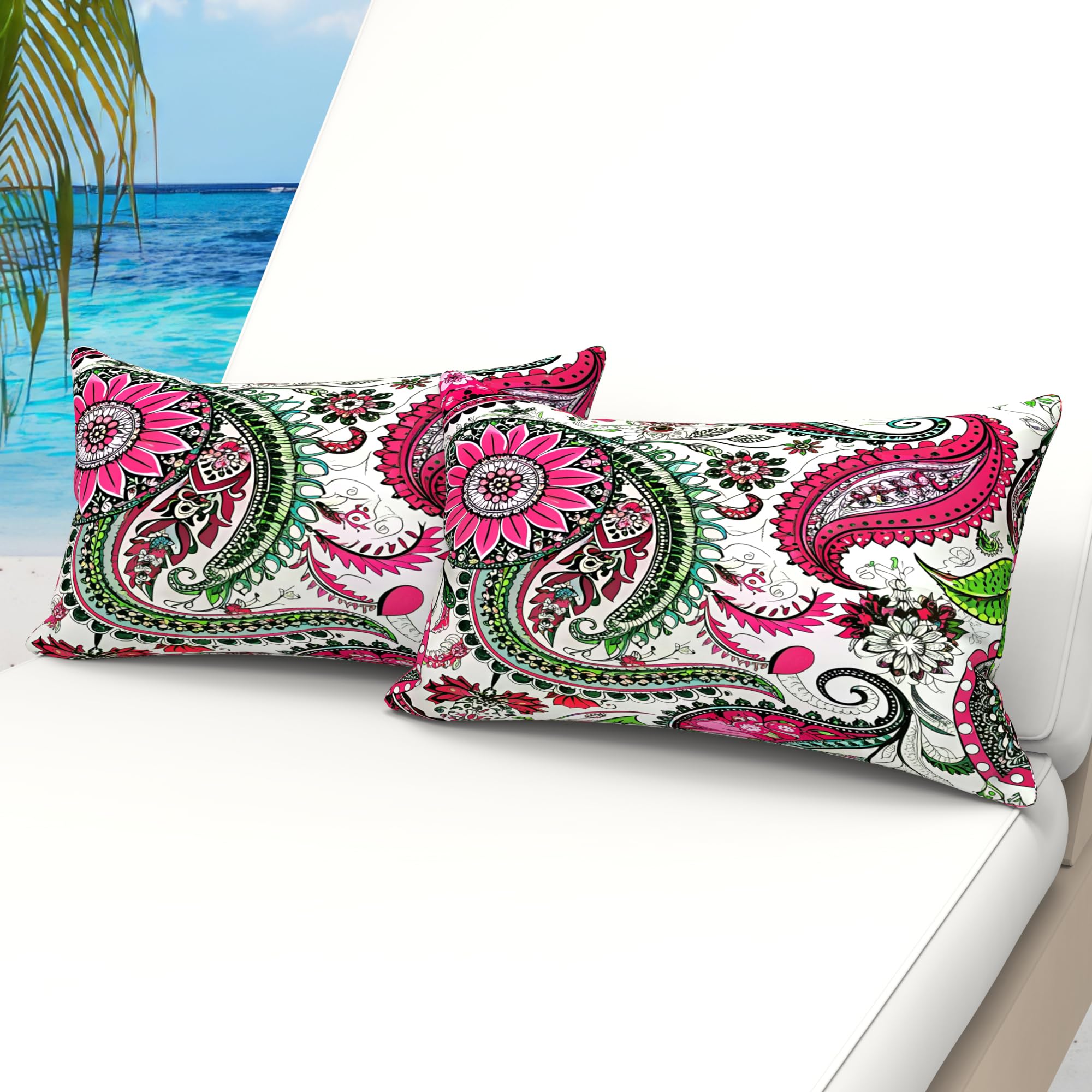 WOLKI Waterproof Outdoor Pillows 12x20 Feather and Down Filled Throw Pillow for Patio Furniture, Outside Decorative Pillow Set of 2 Flower