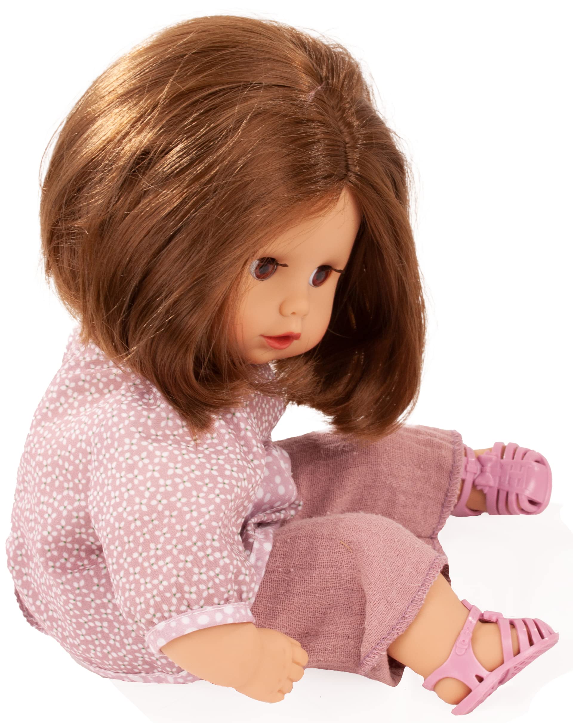 Götz 2220949 Muffin Soft Mood Puppe 33 cm Babypuppe braune Schlafaugen | 7-tlg, braune Haare, Weichkörper, für Kinder ab 3 Jahren, frisierbar, waschbares Haar, mit Schnuller und Kopftuch