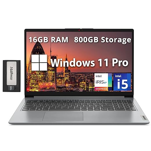 Lenovo IdeaPad 1i 15.6" FHD Business Laptop, Intel i5-1235U, 16GB RAM, 800GB Storage(512GB SSD+288GB Docking Station Set), Intel Iris Xe Graphics, Num Pad, 720p Webcam, WiFi 6, Win 11 Pro, Gray