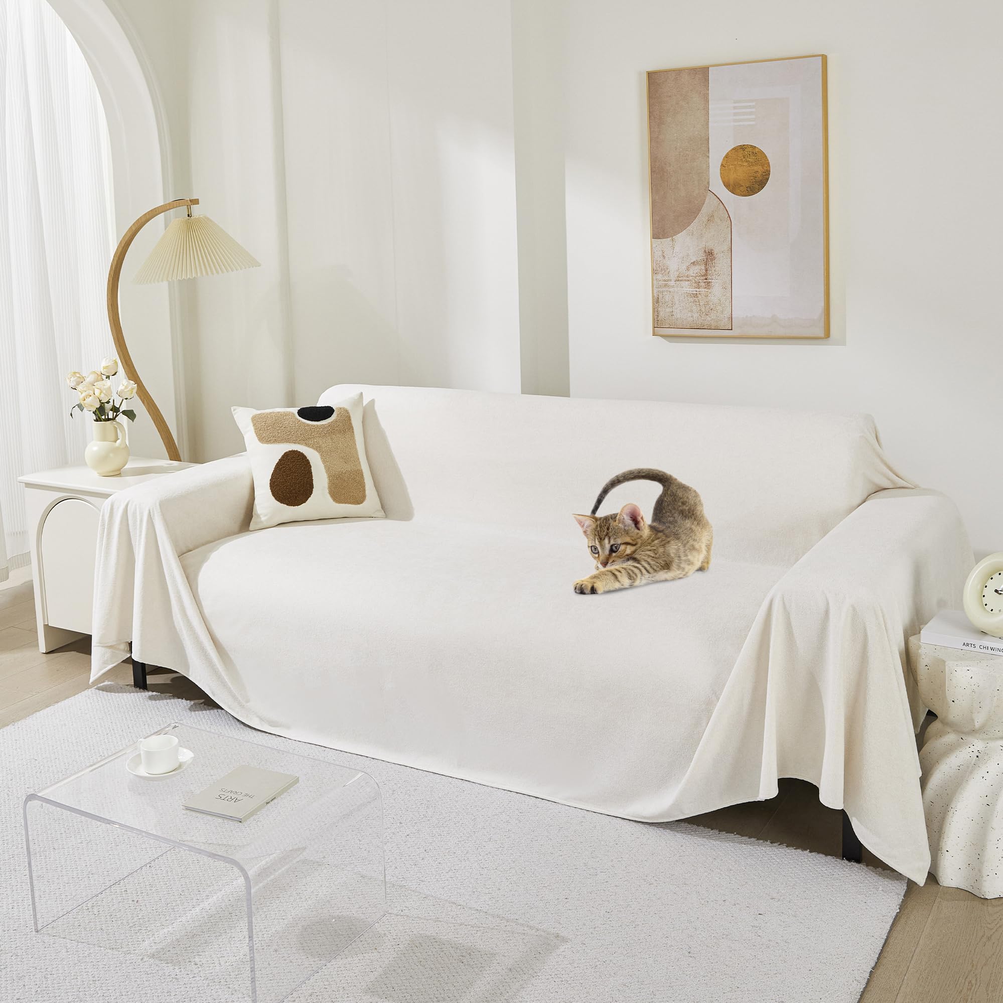 MEETSKY Couch Cover Washable for 2 Cushion Sofa, Cat Scratch Proof Furniture Protector Love Seat L Shape Couch Covers Soft Sectional Sofa Cover for