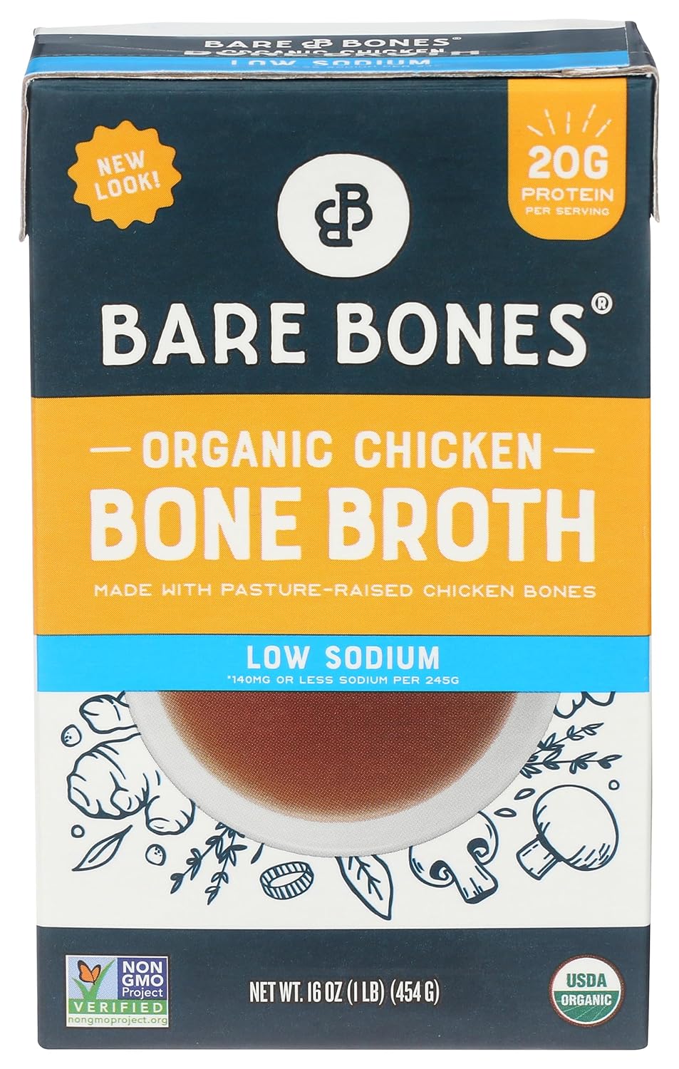 Bare Bones Organic Low Sodium Chicken Bone Broth, 16 OZ