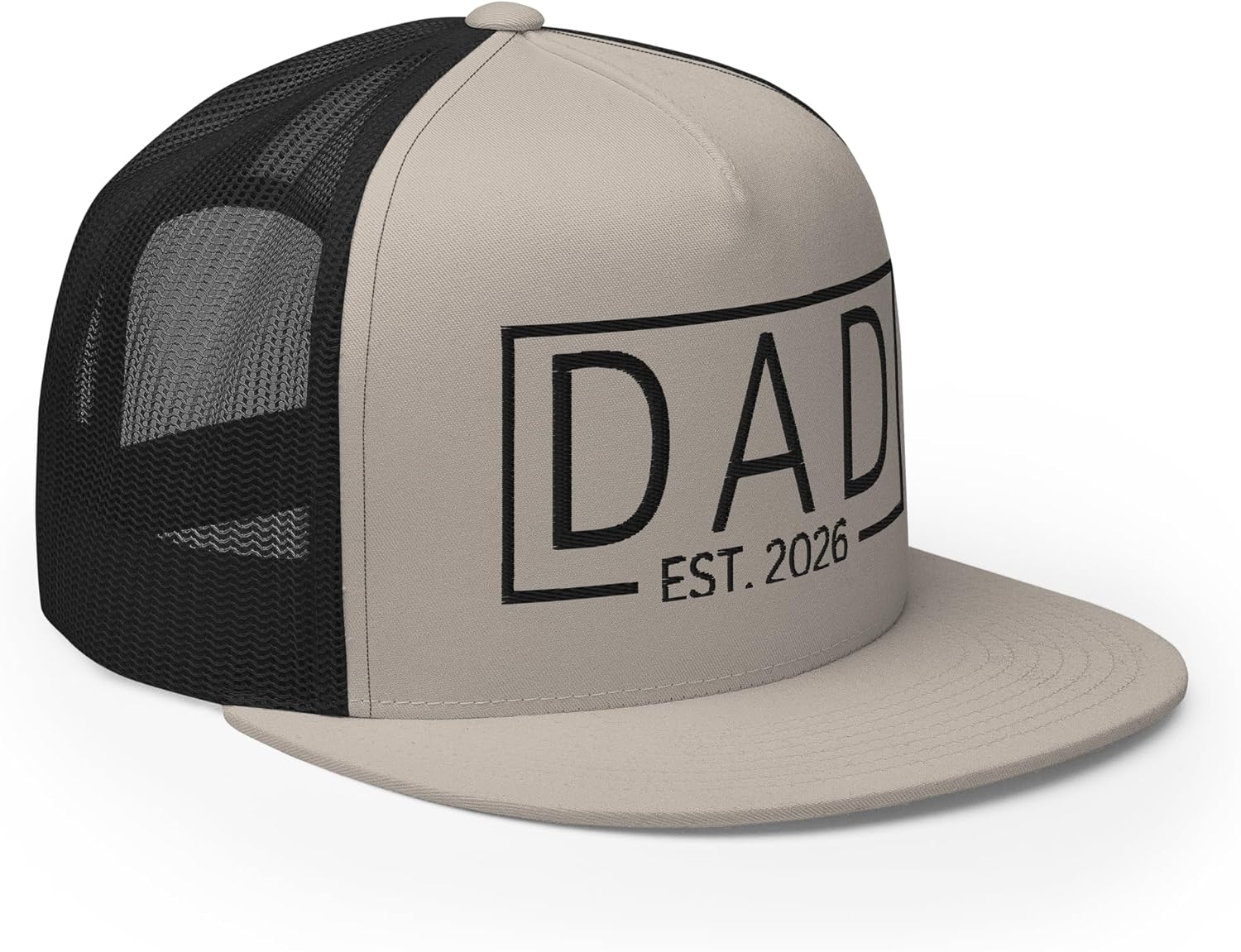 NX Dad Est 2026 Flat Bill Trucker Hat High Crown Adjustable New Dad New Father Hat Expect Baby 2026