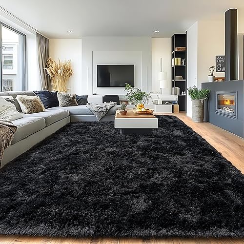 Pionblank 8x10 Rug for Living Room, Fuzzy Plush Large Area Rug, Fluffy Modern Shag Non Slip Soft Furry Carpet for Bedroom Kids Room Nursery Teens Dorm Home Decor, Black - 8' x 10' (Rectangular) - Black