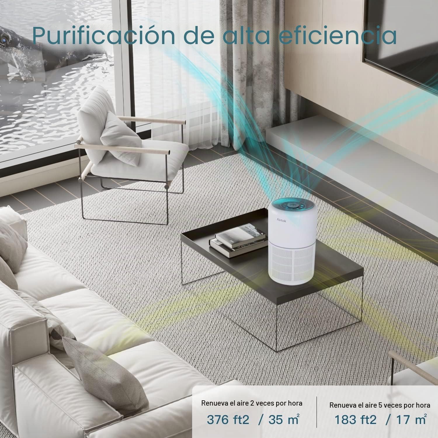 AIRTOK Purificador de Aire, Purificador de Aire Con Esponja de Fragancia, Filtro HEPA Para Alergias, Humo, Caspa De Mascotas y Olores, con Luz nocturna, temporizador, bloqueo para niños, 25dB