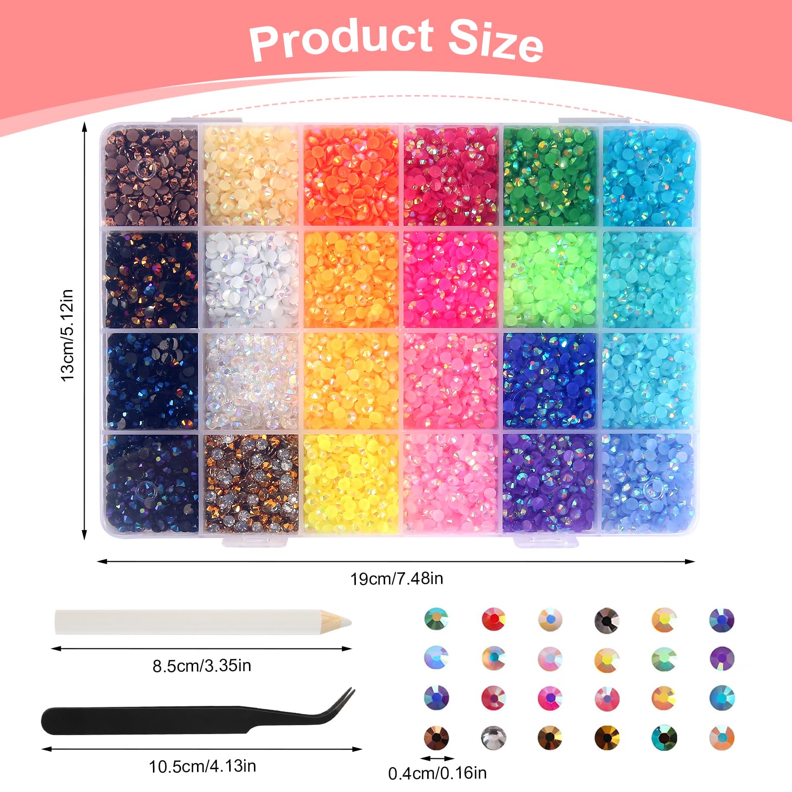 12000 sztuk kamieni strasu do paznokci 4 mm Nail Art kamienie stras, płaskie kamienie szlachetne, okrągłe błyszczące kamienie z pęsetą i punktami, kamienie do paznokci, do majsterkowania, rękodzieła