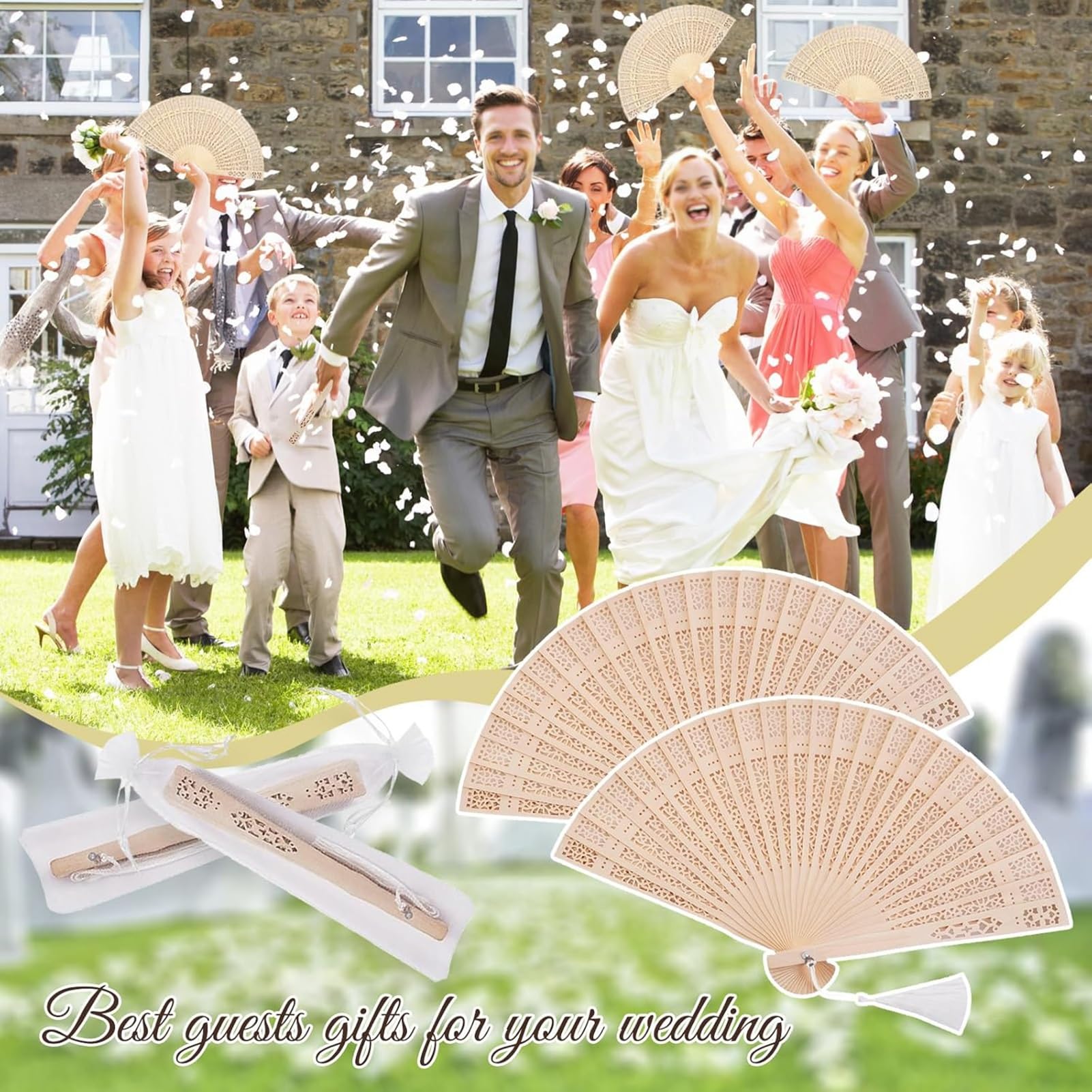 100 personalisierte Hochzeitsfächer, Vintage-Faltfächer, Faltfächer aus Holz, für Hochzeits- und Babyparty-Gastgeschenke