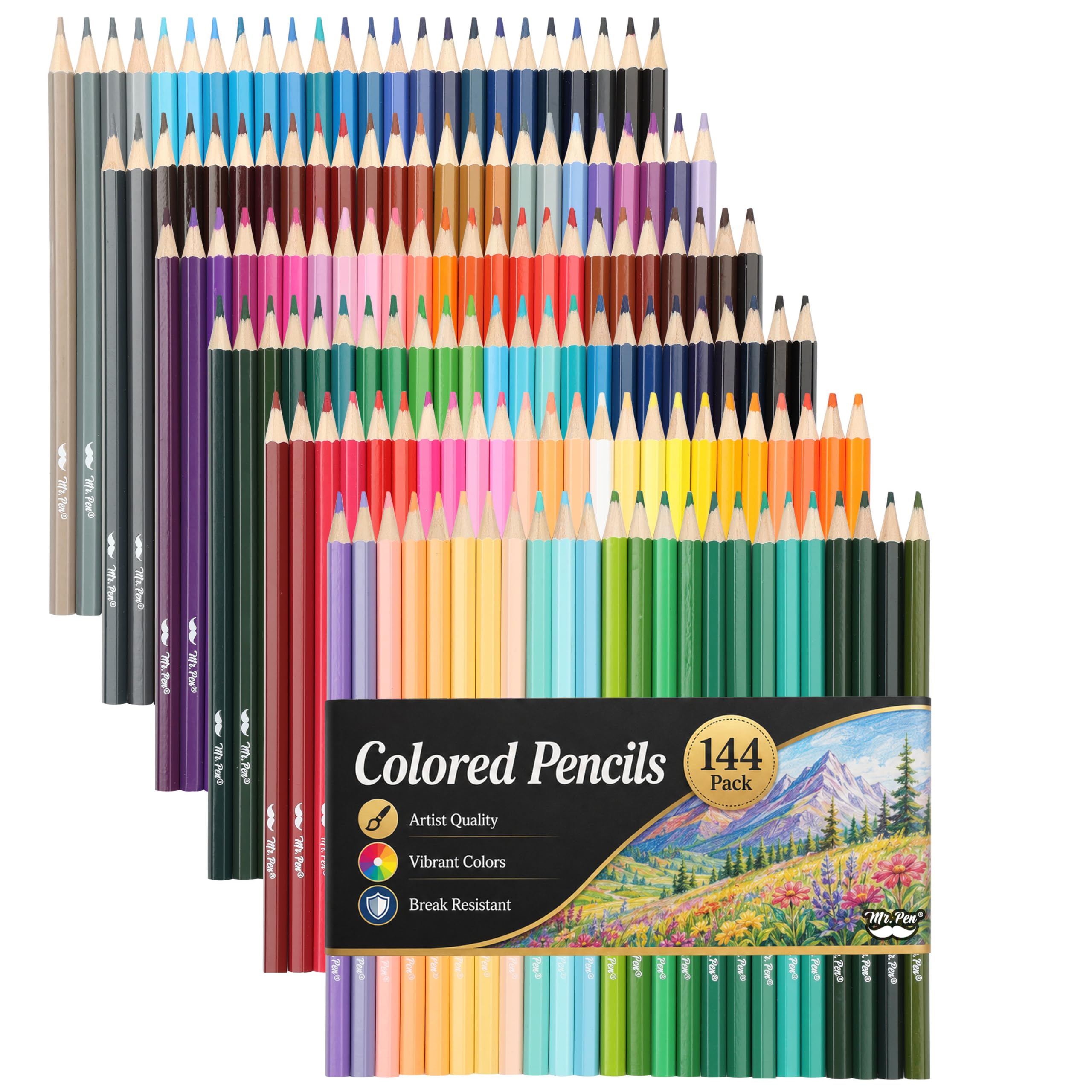 Colored Pencils, 144 Pack, Soft Core Professional Color Pencils | Vibrant Shades for Colo…