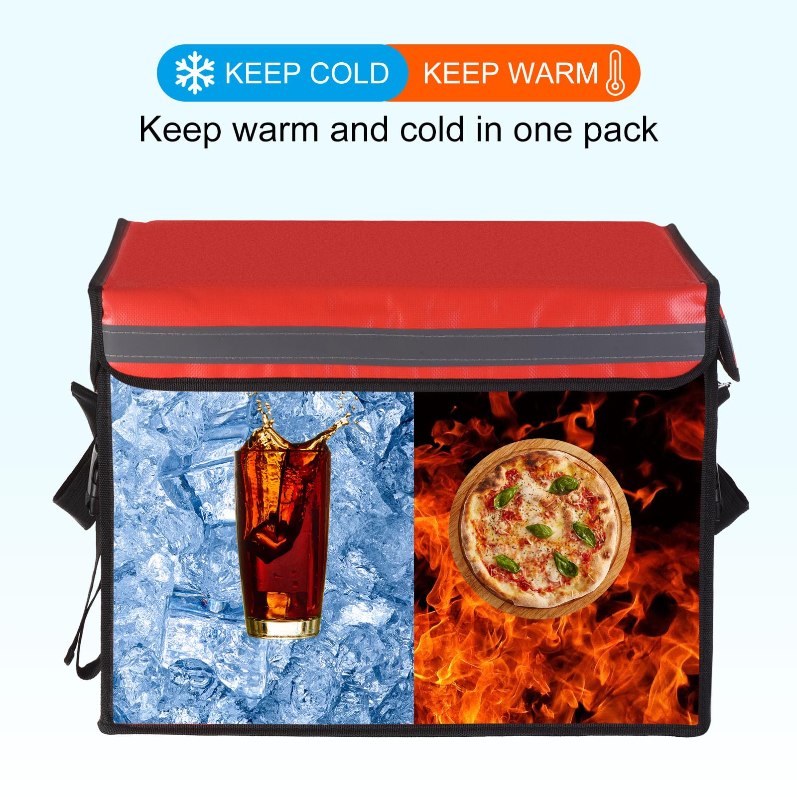 PATIKIL Térmica Bolsa para Alimentos Reparto, 19.7"x15"x15" Reparto Térmica Bolsa con Divisor, Catering Térmica Comida Bolsa para Pizza Caliente/Frio Comida, Rojo (62L)