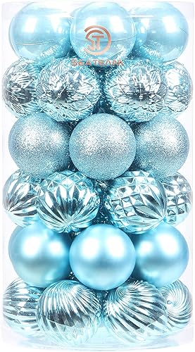 Sea Team - Paquete de 41 esferas navideñas de tamaño mediano de 2.36 pulgadas con cordón para colgar al arbolito, hechas de plástico irrompible,