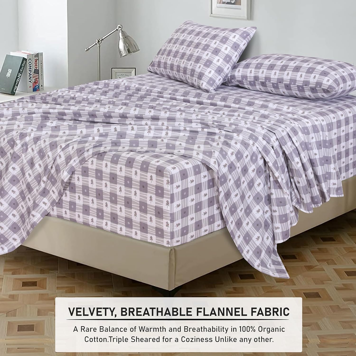 RUVANTI Flannel Sheets Full Size - 100% Cotton Double Brushed Bed Sheets Set, Deep Pockets 16 Inches, All Seasons Breathable & Extra Soft Full Sheets, Warm & Cozy, 4 Piece, Snow Stroke