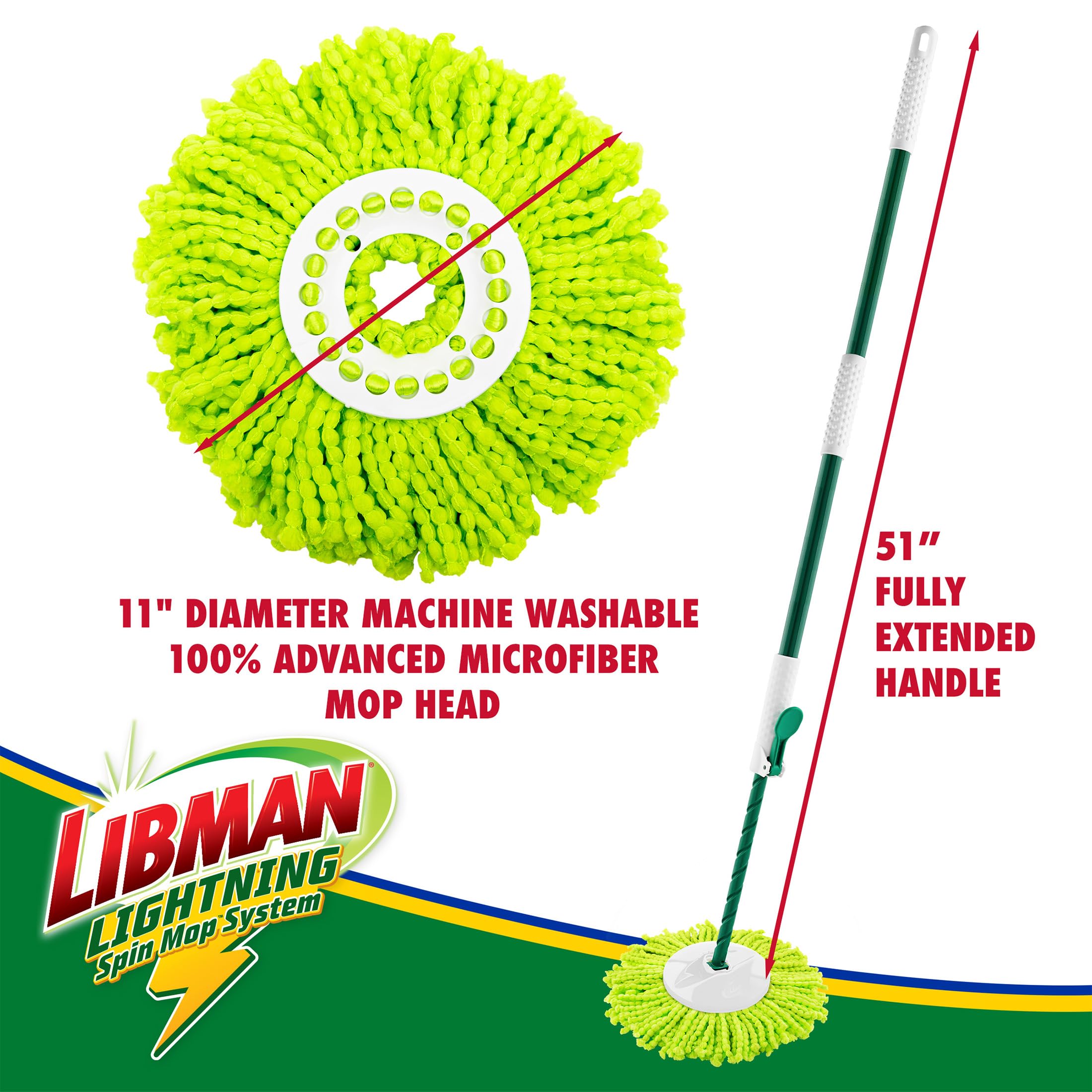 Libman Lightning Spin Mop System Plus 3 Refill Head | Mop and Bucket with Wringer Set | Floor Mop | Spin Mop | Libman Mop | Mops for Floor Cleaning | Hardwood Floor Mop | 4 Total Mop Heads Included