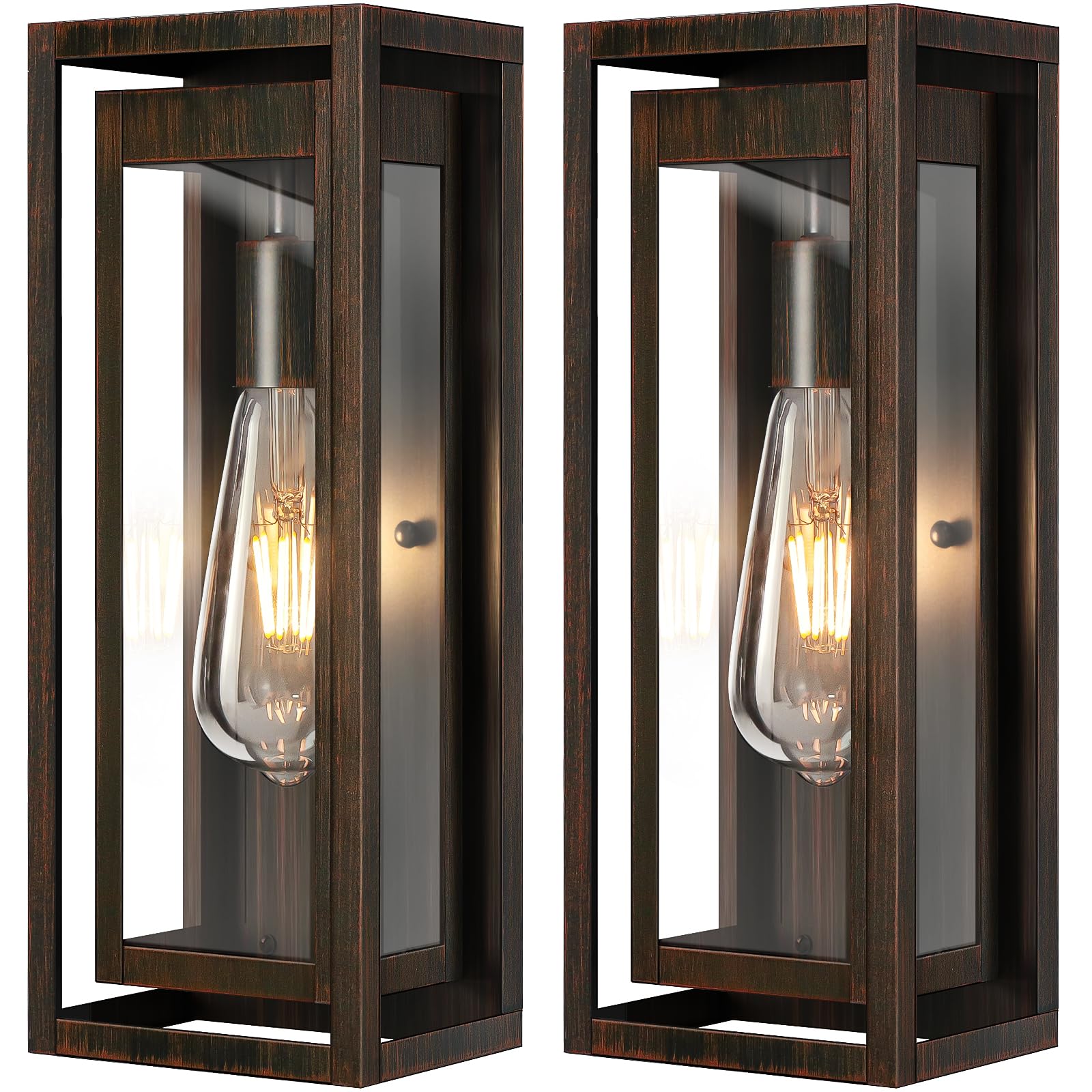 15" Outdoor Wall Lights, 2Pack Distressed Brown Exterior Lighting