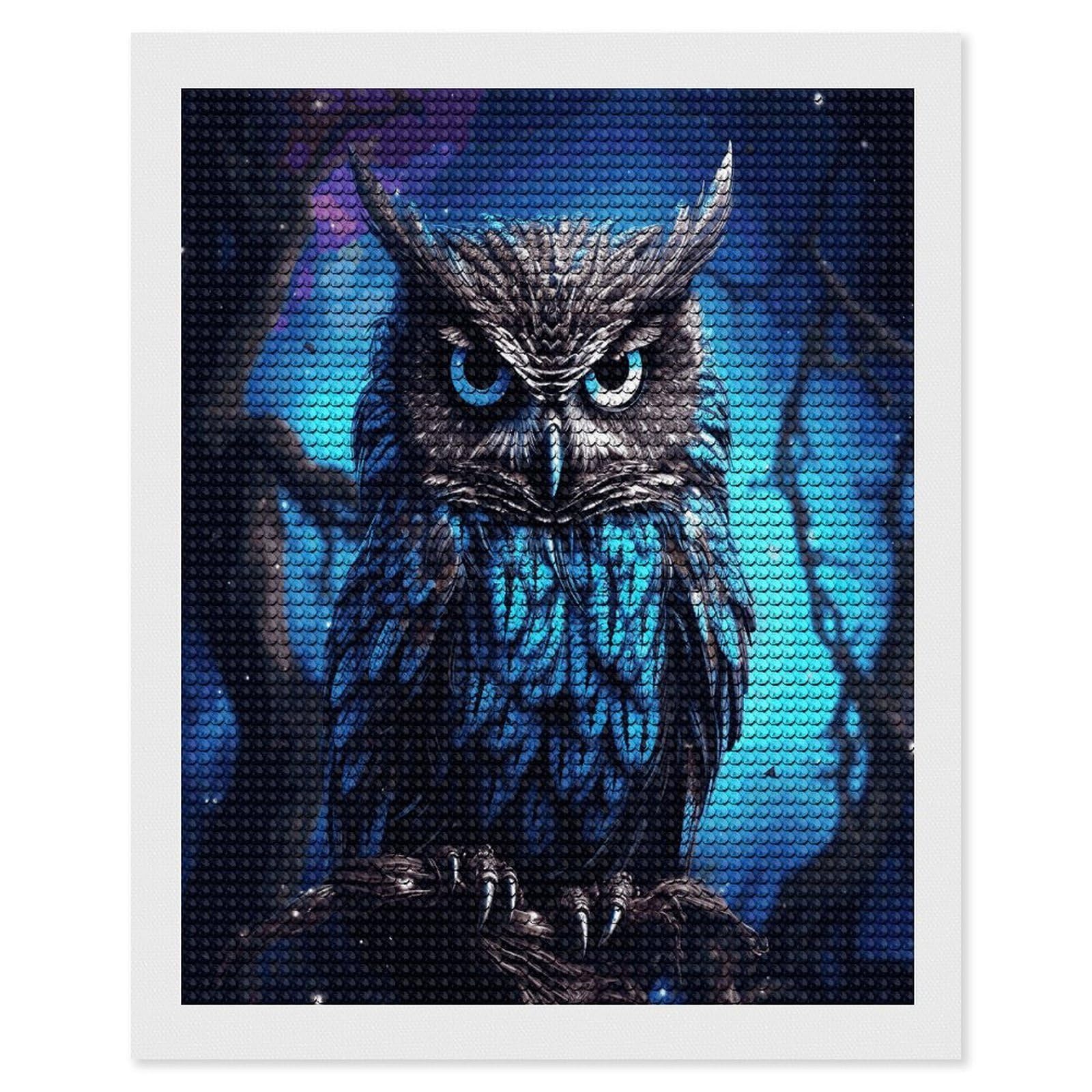 Blue Owl Diamond Art Kits for Adult Round Full Drill Diamond Dots Paintings for Beginner Picture Art DIY Diamond Painting Kits 5D Diamond Art Painting for Home Wall Decor 16"x20"