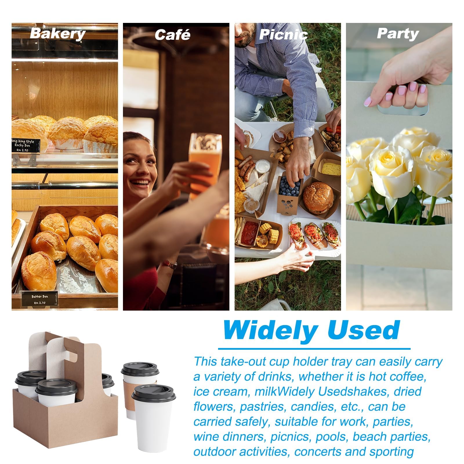 PATIKIL 2 Porte-Gobelets avec Poignée, 20 Pcs Kraft Paperboard à Emporter Porte-Gobelet à Café, Porte-Gobelets Jetables Portables pour Service de Restauration à Emporter, Noir