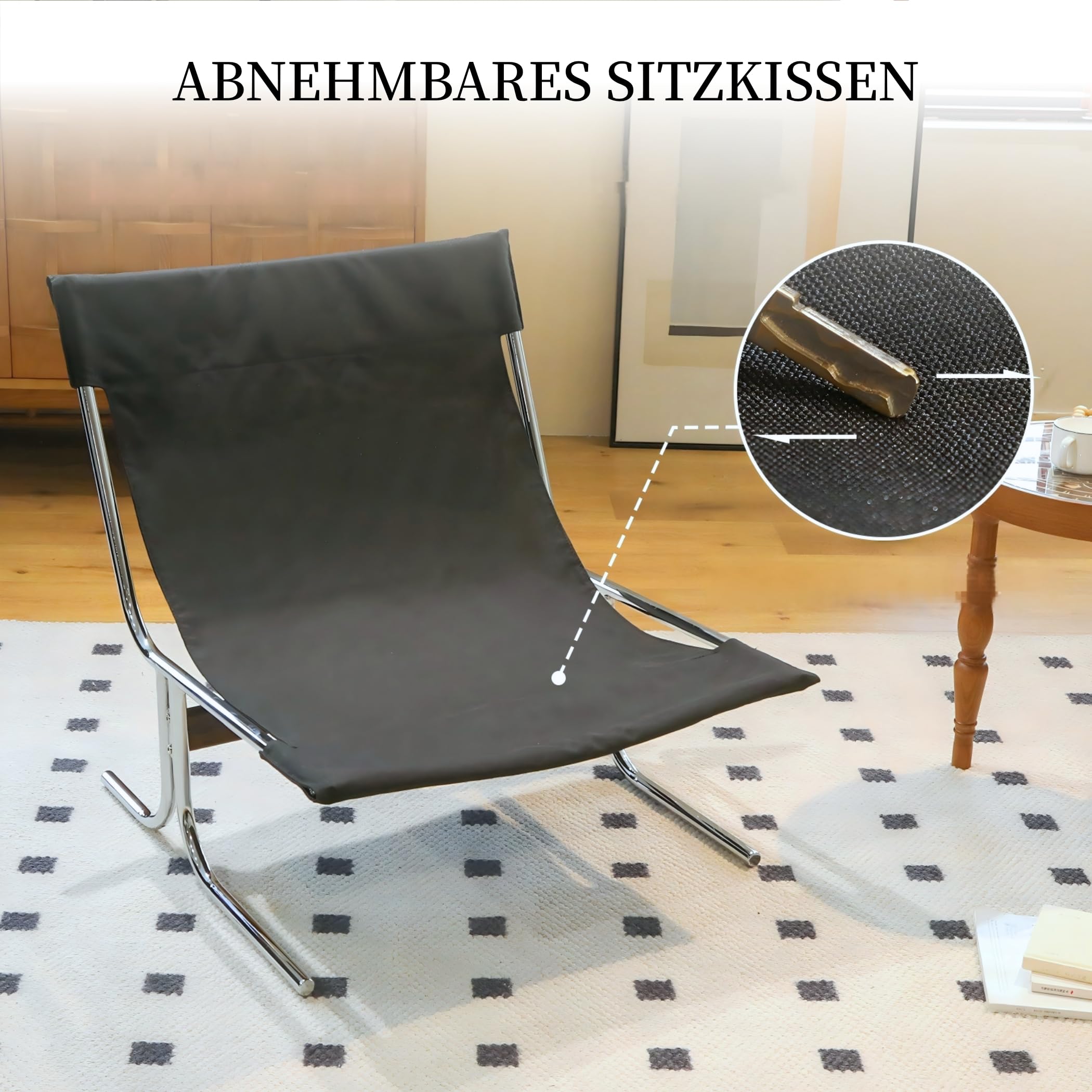 Fauteuil lounge en cuir synthétique avec structure chromée