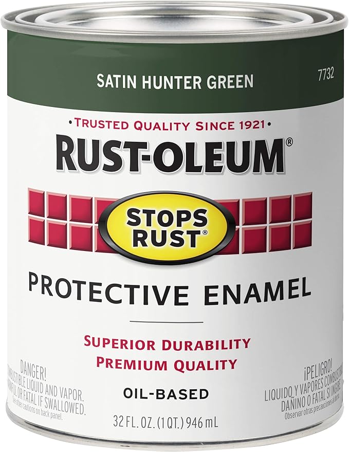 RustOleum 7732502 Stops Rust Brush On Paint, 1 Quarts, Satin Hunter Green, 32 Fl Oz (Pack of 1