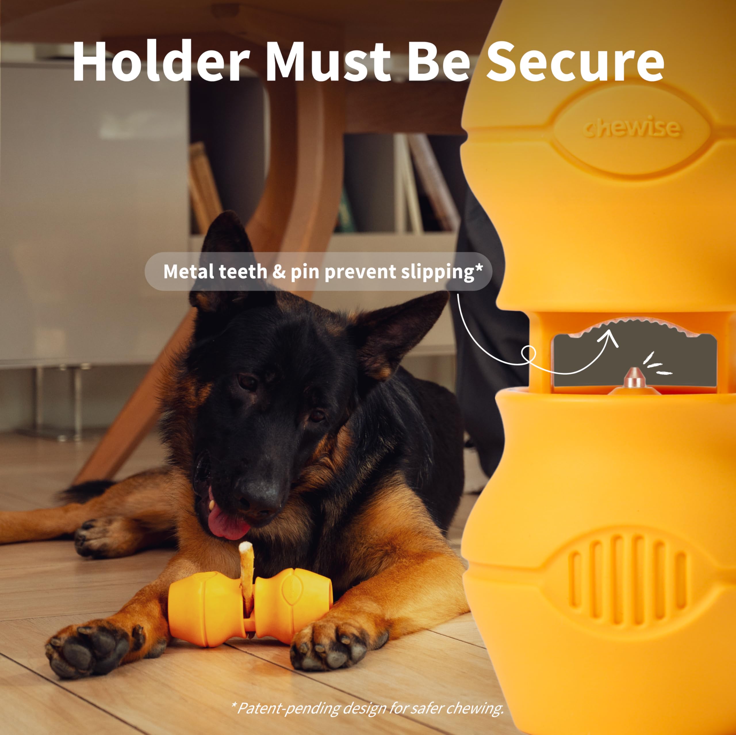 PetClan Chewise Soporte para Palitos Naturales de Toro para Perros, Uso rudo, diseño para prevenir el atragantamiento, Juguete para Mascotas Libre de BPA, Compatible con Varios tamaños y Razas