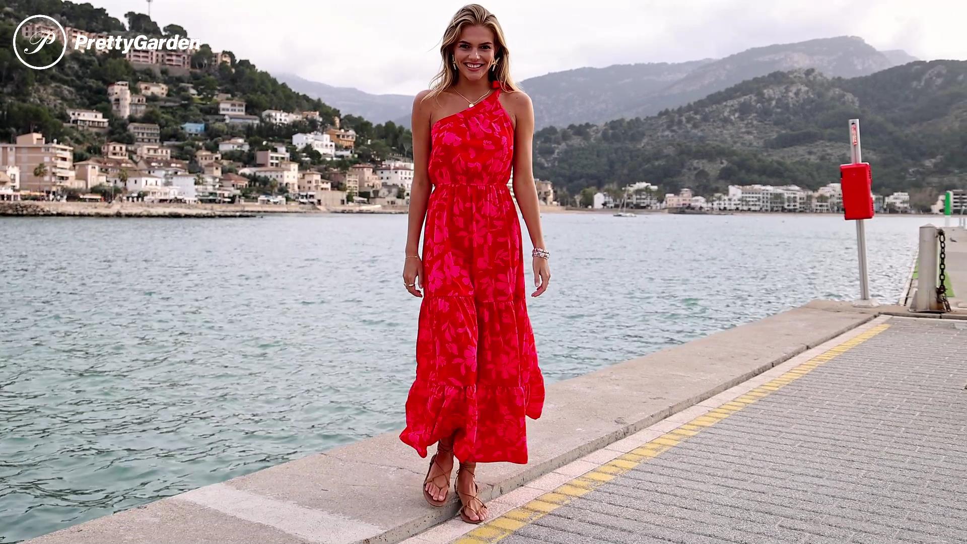 Amazon.com: PRETTYGARDEN Women's Summer Floral One Shoulder Maxi Dress Knot  Ruffle Boho Beach Vacation Wedding Guest Long Sun Dresses (Black  Multicolored Floral,Small) : Clothing, Shoes & Jewelry