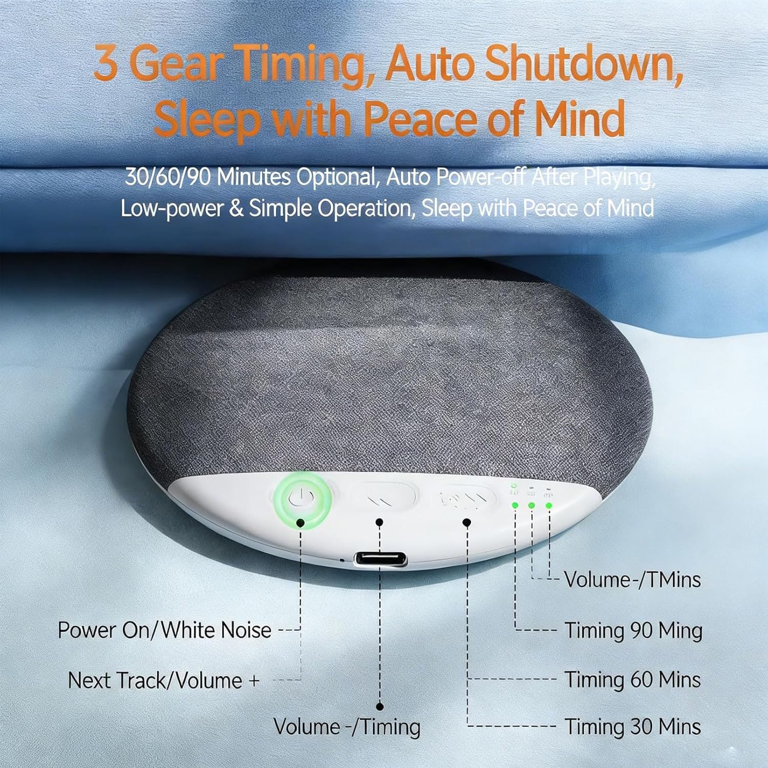 2.0 Bluetooth Pillow Speakers for Sleeping, 2.0 Portable Under Pillow Speaker with White Noise Timer Wireless Sleep Aid with Stereo Bass Private Sleep Headphones — view 7