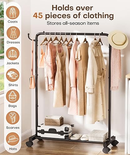 Miniatura 4 de Homde Perchero Rodante de Ropa con Ganchos Almacenamiento de Prendas de Pie para Interiores - Barra Colgante para Dormitorio Cuarto de Lavandería -