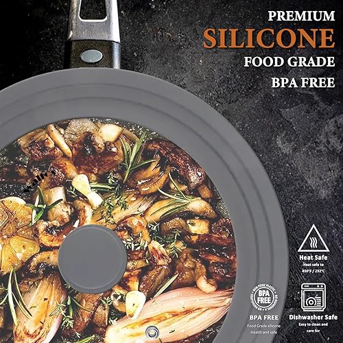 Miniatura 6 de Walfos Tapa universal para utensilios de cocina de 10.5, 11.5 y 12 pulgadas de diámetro, se adapta a ollas, sartenes y sartenes. Tapa de sartén de