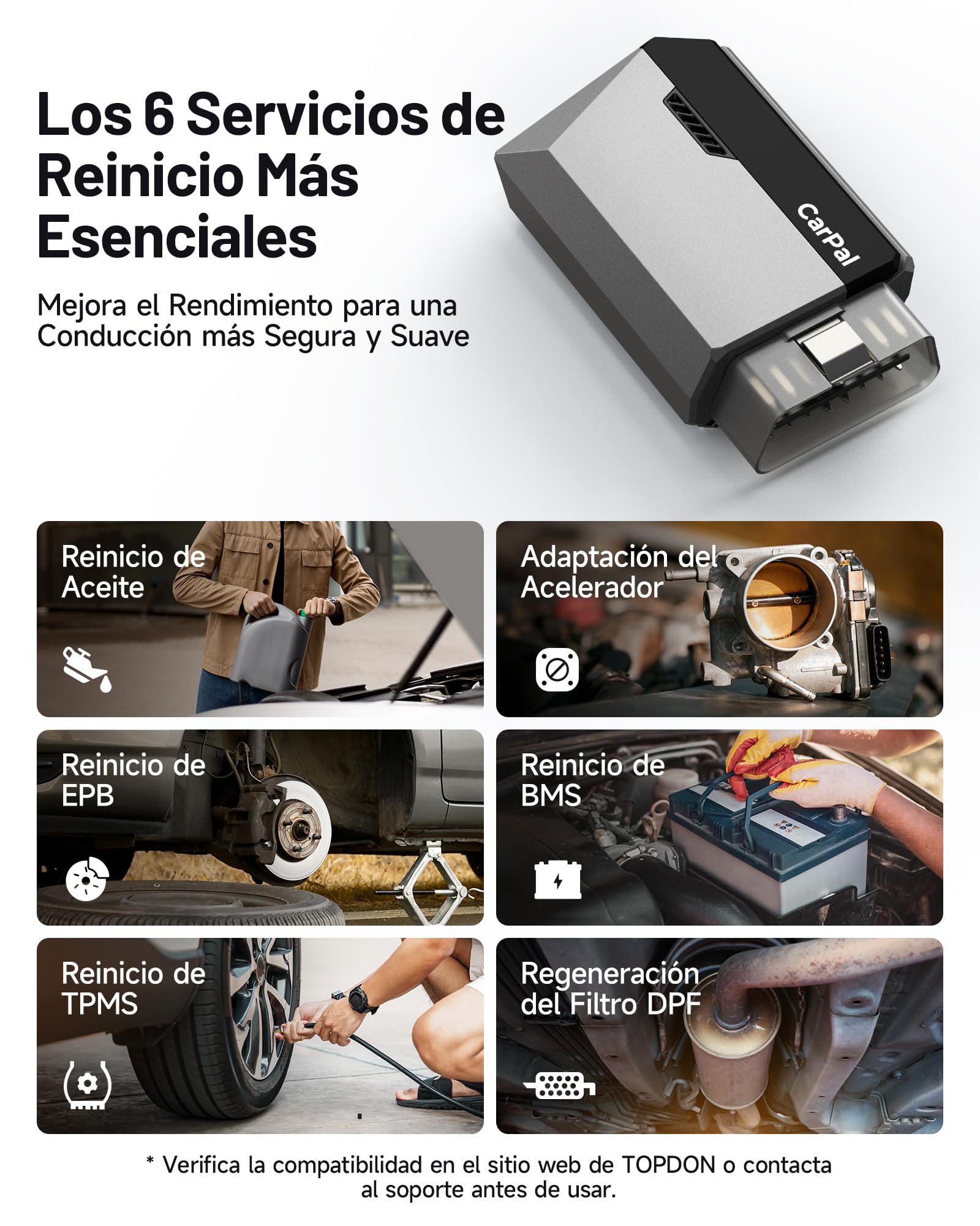TOPDON Carpal-A obd2 Diagnosis Bluetooth, Diagnosis Coche multimarca para iOS y Android, Completo del Sistema& 6 Funciones de Reinicio, guía de reparación,1 año de actualizaciones gratuitas