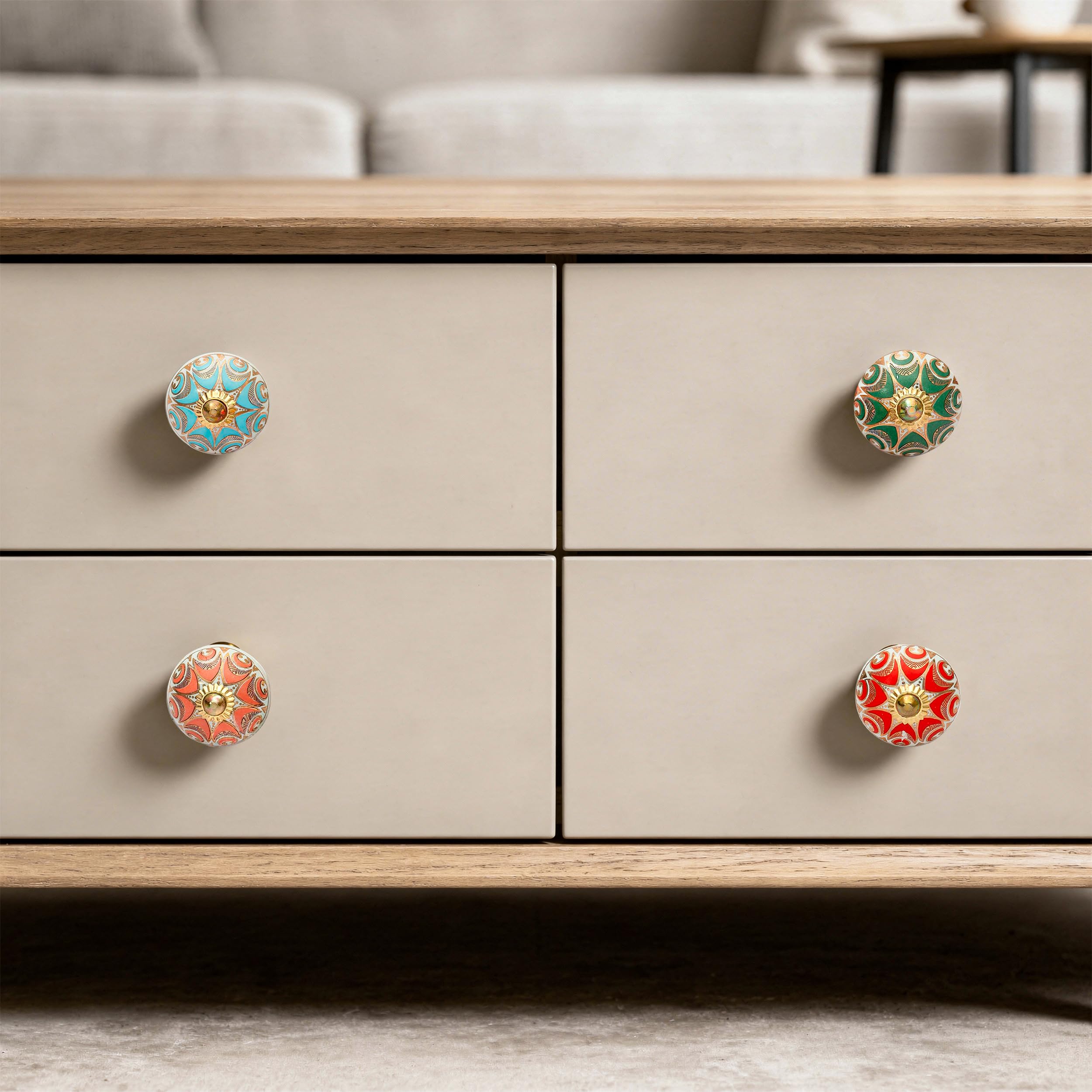Craft Trade Pack 10 Red Multi Mandala Floral Ceramic Drawer Knobs 1