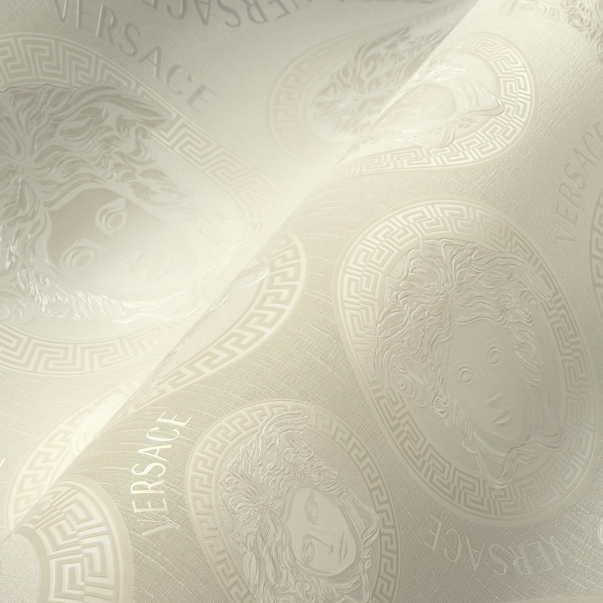 A.S. CréationVersace Wallpaper Cream White Luxury Non-Woven Wallpaper Logo Medusa 386116 10.05 x 0.70 m Made in Germany