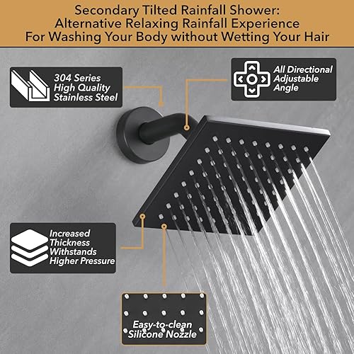 Miniatura 4 de VANFOXLE Juego de Grifería de Ducha Sistema de Ducha Negro Mate, Grifo de Ducha con Desviador de Botón Pulsador con Ducha de Mano 2 en 1, Cabezal de