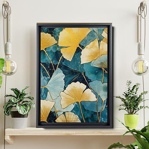 Miniatura 6 de Gold Turquoise Ginkgo Leaf Print, Captivating Plants Wall Art, Ginkgo Biloba Leaf Print Painting, Embrace the Serenity of Nature