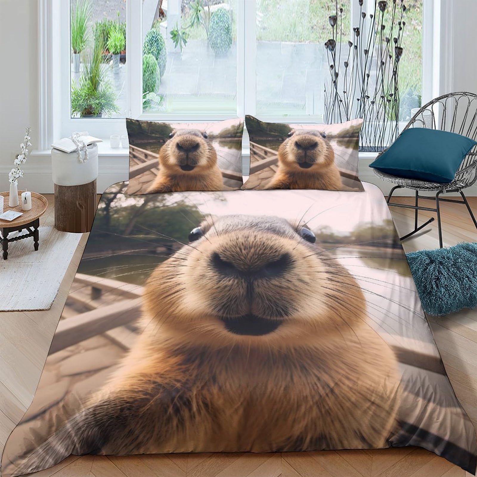 Ctjqhvkz Style-8 3D Printed Capybara Fitted Sheet Microfiber Soft Breathable Animal Bed Cover For Bedroom Guest Room Dorm Decor Single（135X200cm）