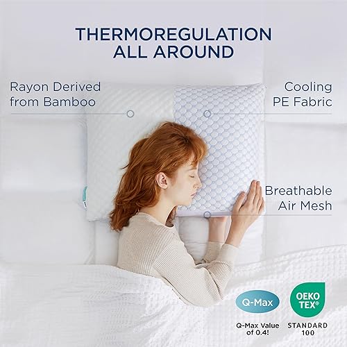 Miniatura 5 de Bedsure Juego de 2 almohadas de espuma viscoelástica trituradas, tamaño Queen, rayón firme de primera calidad derivado de almohadas refrescantes de