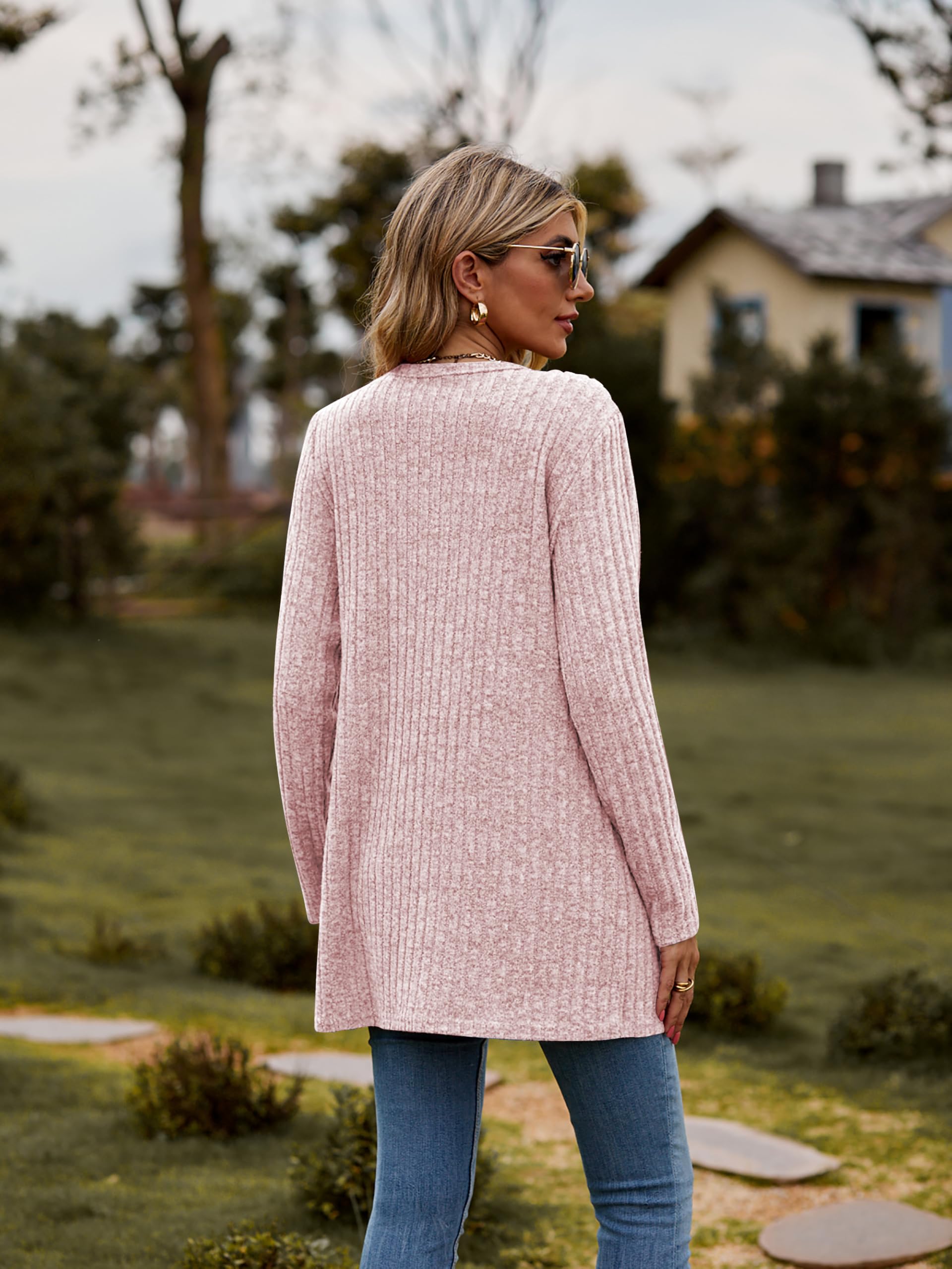 Famulily Frauen Langarm Open Front Cardigans, Button Down V Neck Leichte Outwear Pullover mit Taschen